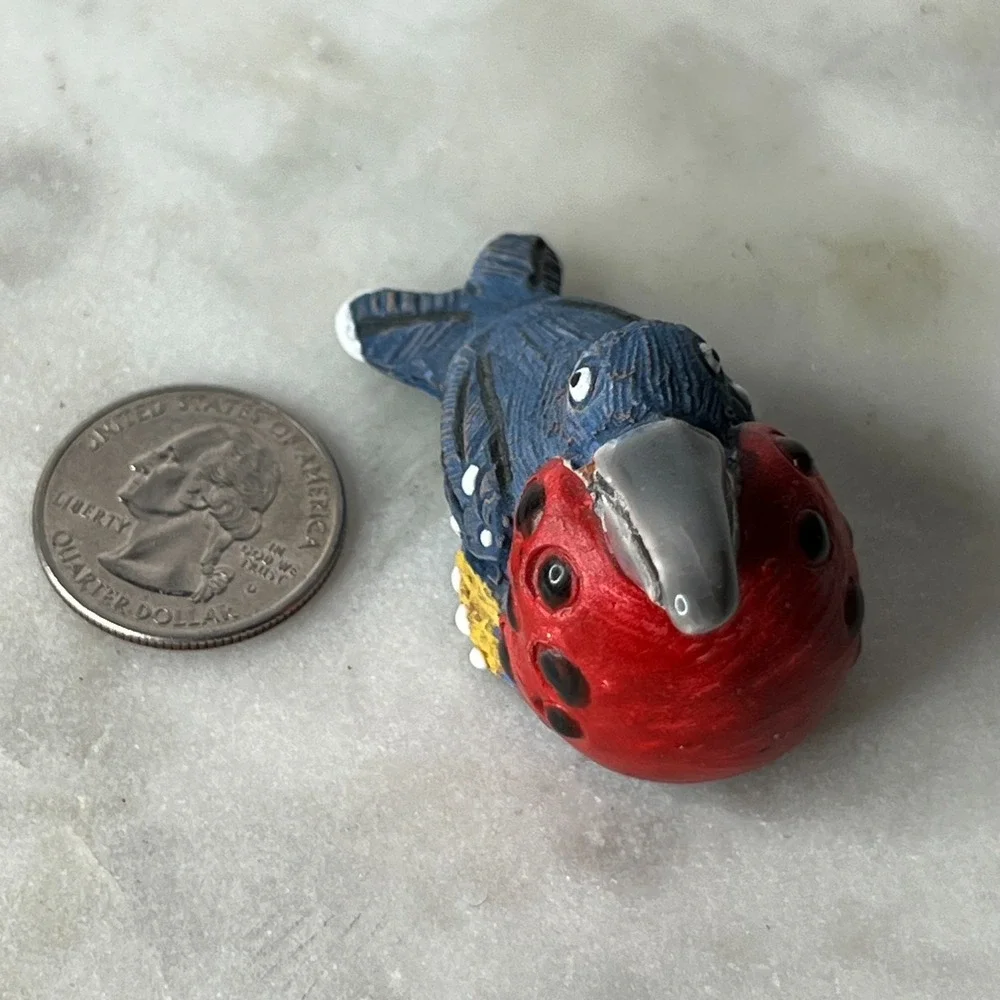 Handmade Clay Bird Figurine HL‎ Marked Toucan Style Red Blue Folk Art Pottery 2